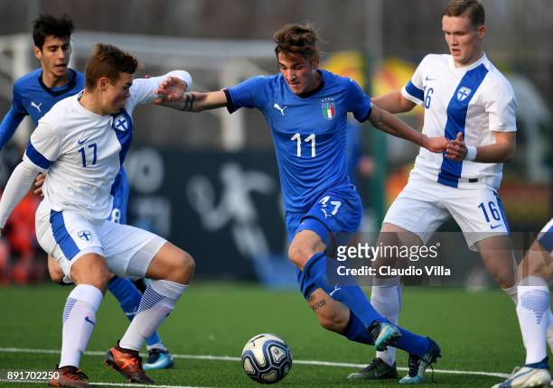 Nicolo Zaniolo of Italy in action during the international friendly match between Italy U19 and Finland U19 on December 13, 2017 in Brescia, Italy.
