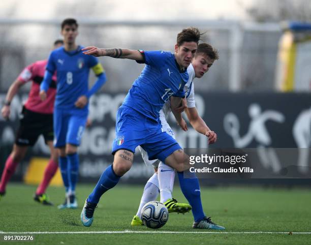 Nicolo Zaniolo of Italy in action during the international friendly match between Italy U19 and Finland U19 on December 13, 2017 in Brescia, Italy.