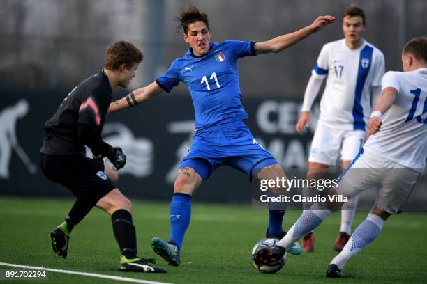 Nicolo Zaniolo of Italy in action during the international friendly match between Italy U19 and Finland U19 on December 13, 2017 in Brescia, Italy.