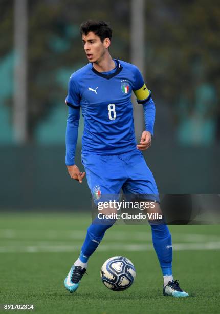 Filippo Melegoni of Italy in action during the international friendly match between Italy U19 and Finland U19 on December 13, 2017 in Brescia, Italy.