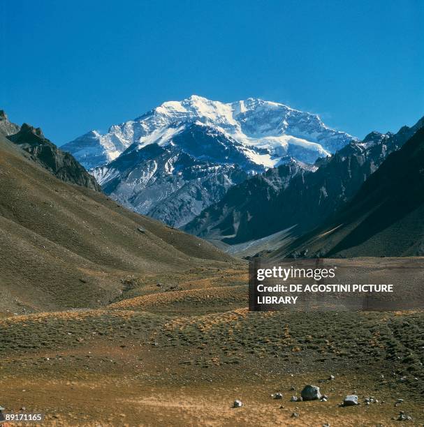 Snowcapped mountain on a landscape, Aconcagua, Andes, Argentina