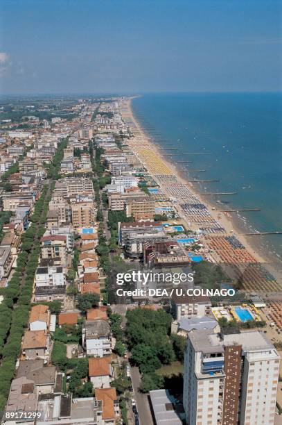 High angle view of buildings at the waterfront, Lido Di Jesolo, Veneto, Italy