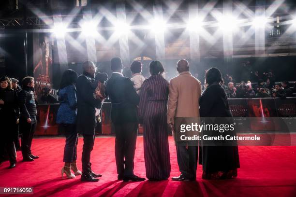John Boyega poses with family members at the European Premiere of Star Wars: The Last Jedi at the Royal Albert Hall on December 12, 2017 in London,...