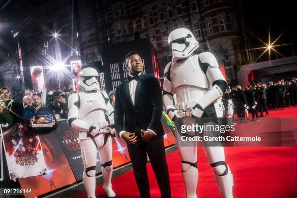 John Boyega attends the European Premiere of Star Wars: The Last Jedi at the Royal Albert Hall on December 12, 2017 in London, England.