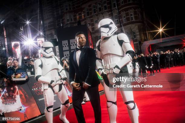 John Boyega attends the European Premiere of Star Wars: The Last Jedi at the Royal Albert Hall on December 12, 2017 in London, England.