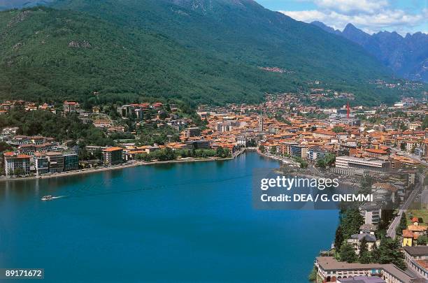 High angle view of a lake, Lake Orta, Omegna, Piedmont, Italy