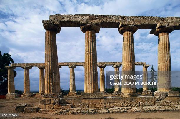 Ruined columns of a temple, Temple of Hera, Metaponto, Basilicata, Italy