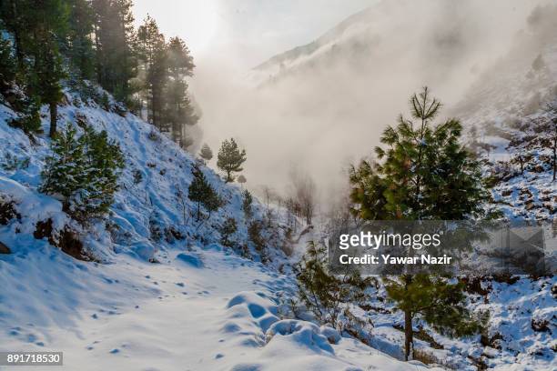 View of snow clad mountains after seasons first snowfall on December 13, 2017In the outskirts of Srinagar, the summer capital of Indian administered...