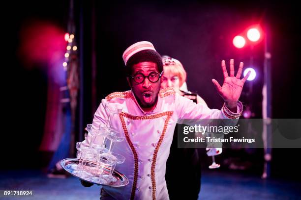 Darren Hart as Buttons during a performance of Cinderella at Hackney Empire on December 13, 2017 in London, England.