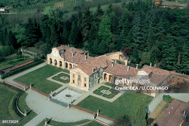 Aerial view of a building on a landscape, Villa Barbaro, Maser, Veneto, Italy