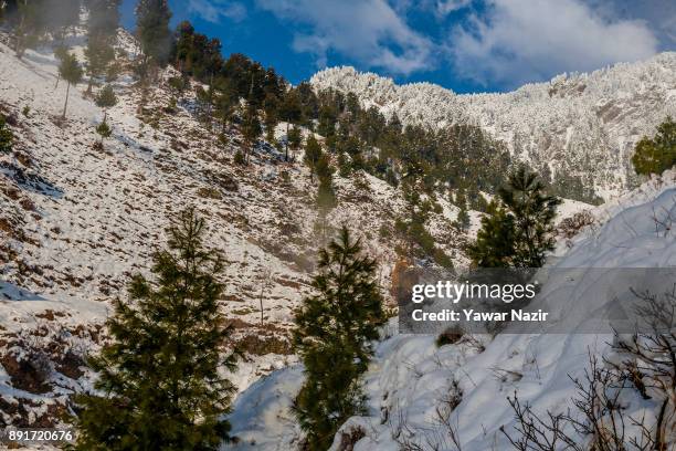 View of snow clad mountains after seasons first snowfall on December 13, 2017In the outskirts of Srinagar, the summer capital of Indian administered...