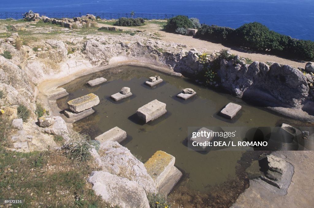 Italy, Sicily, Solunto, ruins of old Roman city of Phoenician origin with Hellenistic structure