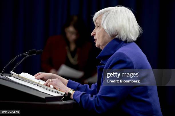 Janet Yellen, chair of the U.S. Federal Reserve, speaks during a news conference following a Federal Open Market Committee meeting in Washington,...