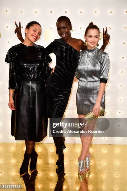 Joy Denalane, Alek Wek and Emilia Schuele attend the Zalando Xmas bash hosted by Alek Wek at Haus Ungarn on December 13, 2017 in Berlin, Germany.