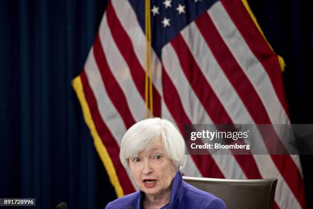 Janet Yellen, chair of the U.S. Federal Reserve, speaks during a news conference following a Federal Open Market Committee meeting in Washington,...