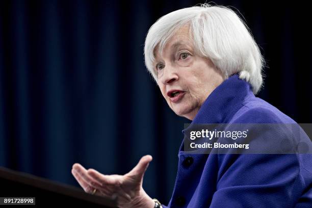 Janet Yellen, chair of the U.S. Federal Reserve, speaks during a news conference following a Federal Open Market Committee meeting in Washington,...