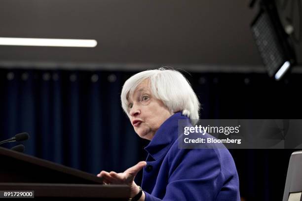 Janet Yellen, chair of the U.S. Federal Reserve, speaks during a news conference following a Federal Open Market Committee meeting in Washington,...