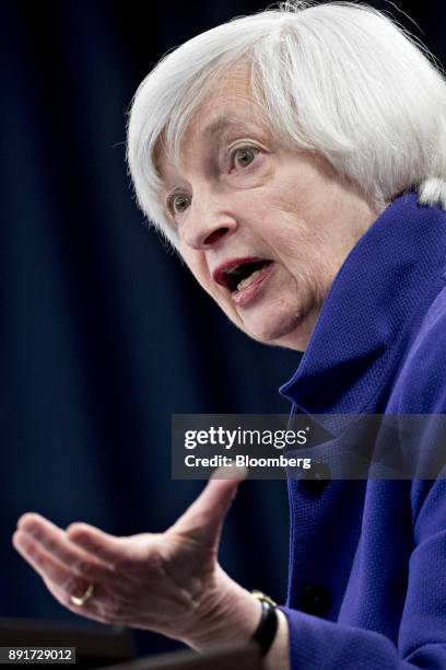 Janet Yellen, chair of the U.S. Federal Reserve, speaks during a news conference following a Federal Open Market Committee meeting in Washington,...