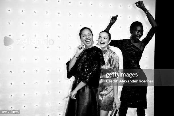 Joy Denalane, Emilia Schuele and Alek Wek attend the Zalando Xmas bash hosted by Alek Wek at Haus Ungarn on December 13, 2017 in Berlin, Germany.