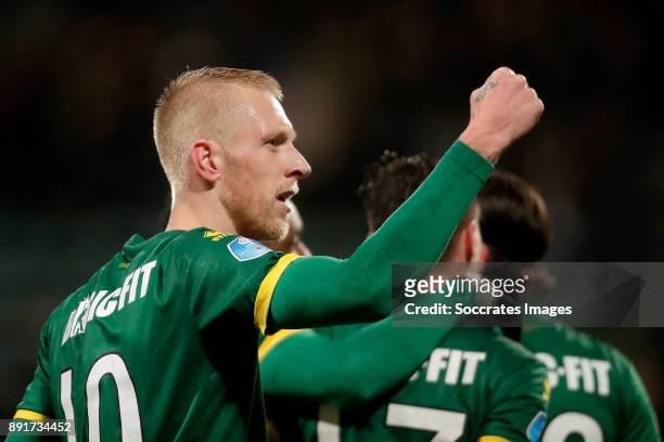 Lex Immers of ADO Den Haag celebrates 1-1 during the Dutch Eredivisie match between ADO Den Haag v Roda JC at the Cars Jeans Stadium on December 13,...