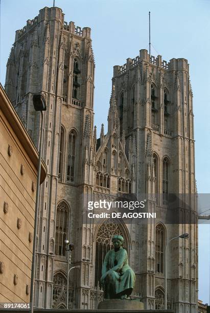 Facade of a cathedral, St. Michael And Gudula Cathedral, Brussels, Belgium