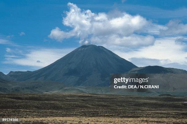 Smoke emitting from a volcano, Mt Ngauruhoe, Tongariro National Park, New Zealand