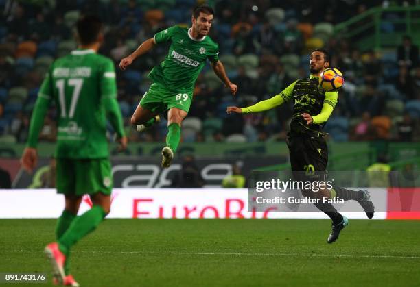 Sporting CP midfielder Bryan Ruiz from Costa Rica with Vilaverdense FC forward Jose Pedro in action during the Portuguese Cup match between Sporting...