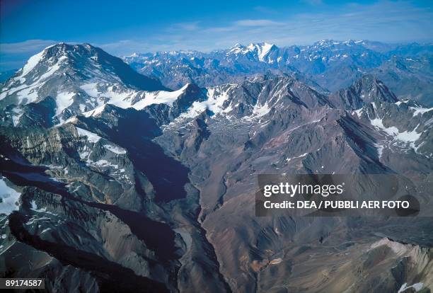 High angle view of mountain ranges, Aconcagua, Andes, Argentina