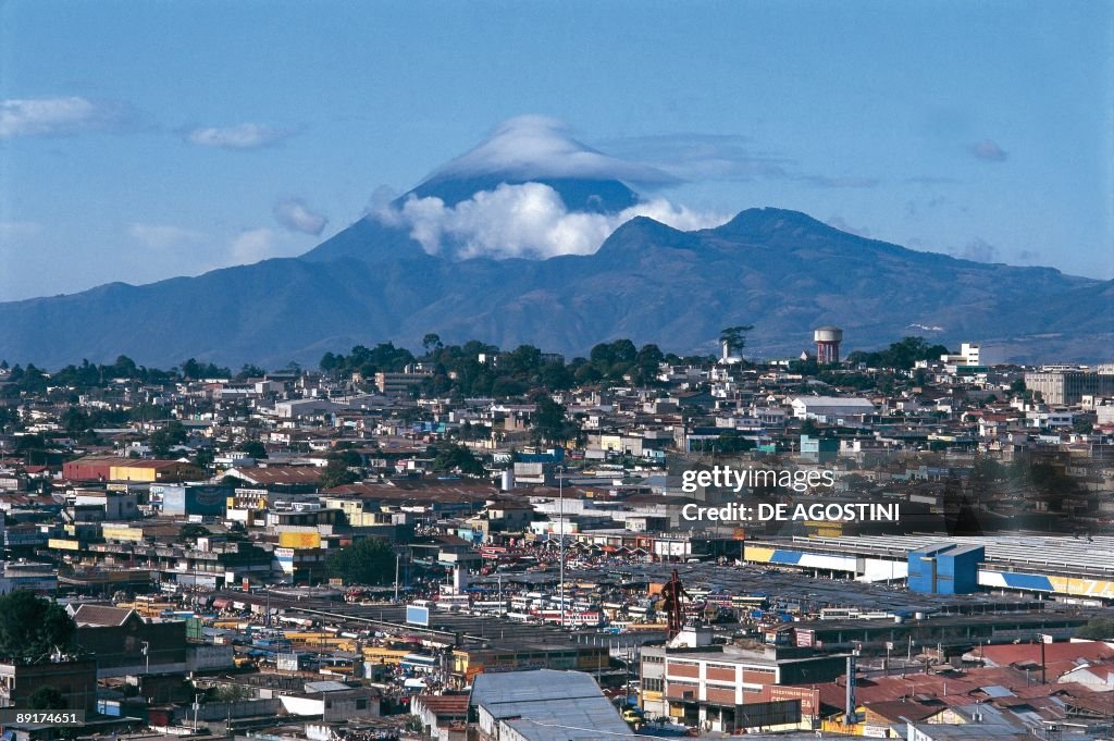 Panoramic view of city near a volcano, Guatemala City, Guatemala