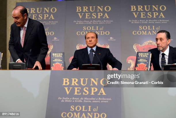 Bruno Vespa,Silvio Berlusconi and Antonio Polito, during the presentation of Bruno Vespa's book " Soli al Comando, at the Tempio di Adriano, on...