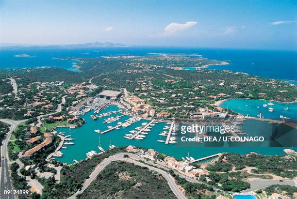 Aerial view of a port, Porto Cervo, Costa Smeralda, Sardinia, Italy