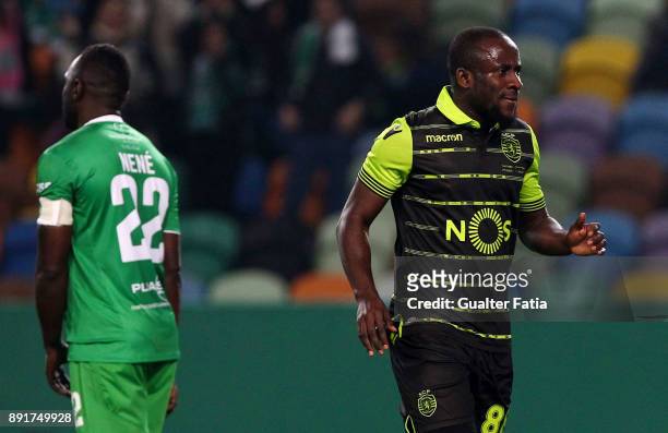 Sporting CP forward Seydou Doumbia from Ivory Coast celebrates after scoring a goal during the Portuguese Cup match between Sporting CP and...