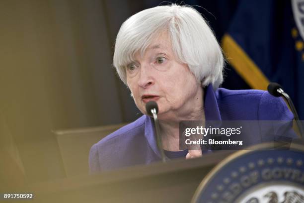 Janet Yellen, chair of the U.S. Federal Reserve, speaks during a news conference following a Federal Open Market Committee meeting in Washington,...