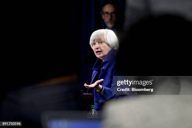 Janet Yellen, chair of the U.S. Federal Reserve, speaks during a news conference following a Federal Open Market Committee meeting in Washington,...