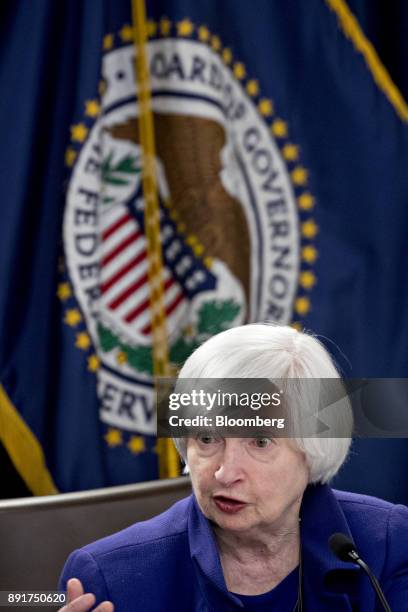 Janet Yellen, chair of the U.S. Federal Reserve, speaks during a news conference following a Federal Open Market Committee meeting in Washington,...