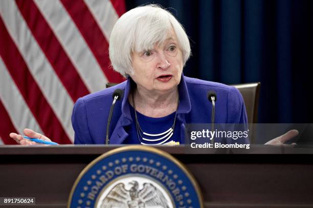 Janet Yellen, chair of the U.S. Federal Reserve, speaks during a news conference following a Federal Open Market Committee meeting in Washington,...