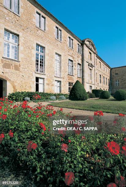 Lawn near a castle, Busca Maniban Castle, Midi-Pyrenees, France