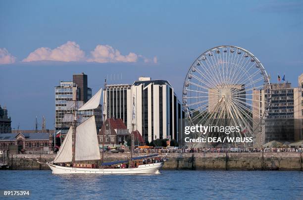 Ferris wheel at the waterfront, Schelde River, Antwerp, Flanders, Belgium