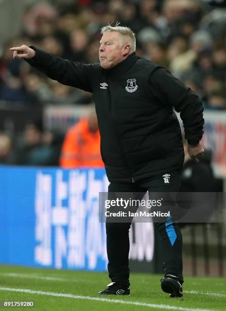 Sammy Lee, Everton assistant manager gives his team instructions during the Premier League match between Newcastle United and Everton at St. James...