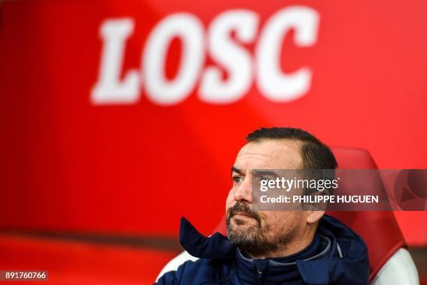 Lille's Portuguese head coach Joao Sacramento looks on during the French League Cup roud of 16 football match between Lille vs Nice on December 13,...