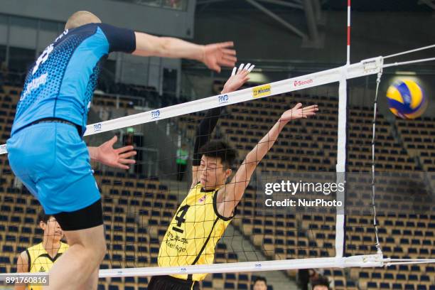 Nikita Alekseev , Chen Zhang , during FIVB Volleyball Men's World Club Championship match between Russia's Zenit Kazan and China's ShanghaiVolleyball...