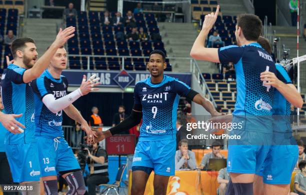 Wilfredo Leon , during FIVB Volleyball Men's World Club Championship match between Russia's Zenit Kazan and China's ShanghaiVolleyball Club in Lodz,...