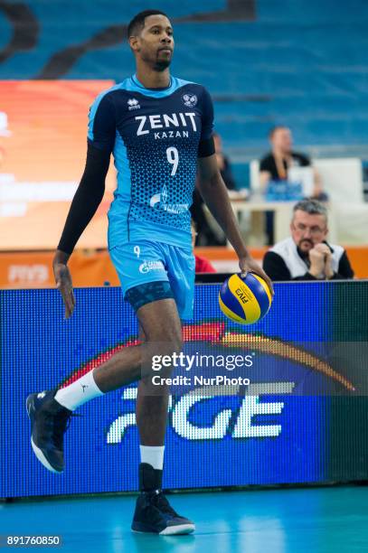 Wilfredo Leon , during FIVB Volleyball Men's World Club Championship match between Russia's Zenit Kazan and China's ShanghaiVolleyball Club in Lodz,...