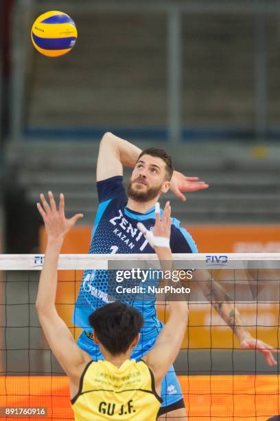 Jiafeng Gu , Matthew Anderson , during FIVB Volleyball Men's World Club Championship match between Russia's Zenit Kazan and China's...