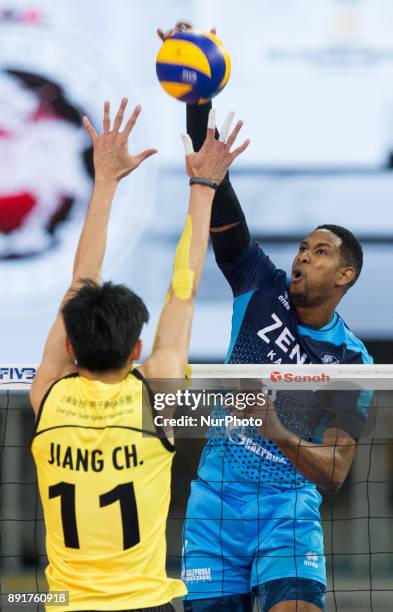 Chuan Jiang , Wilfredo Leon , during FIVB Volleyball Men's World Club Championship match between Russia's Zenit Kazan and China's ShanghaiVolleyball...