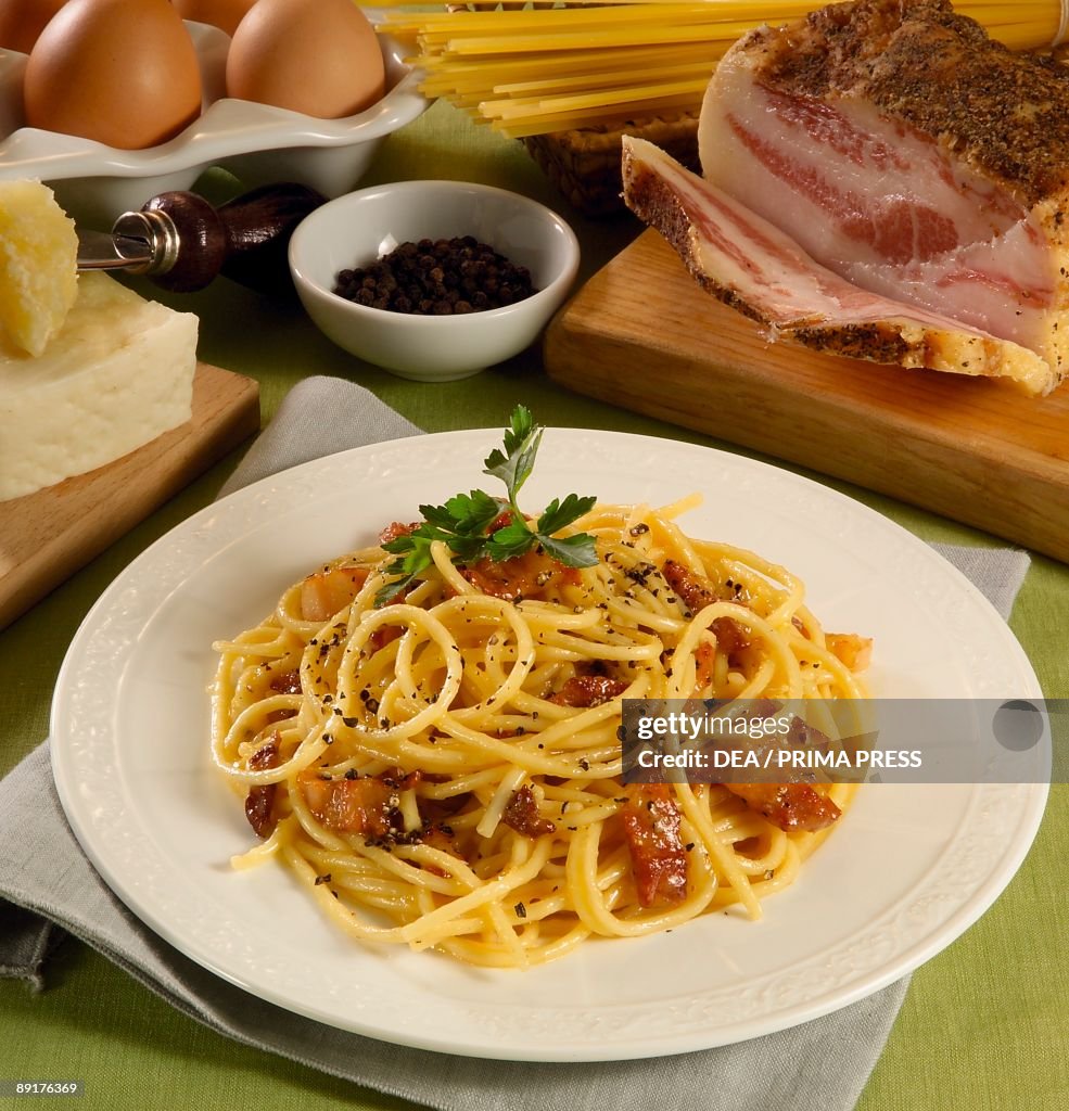 High angle view of spaghetti in plate