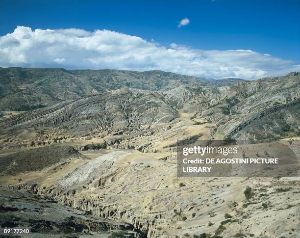 Rock formations on an arid landscape, Villa De Leyva, Boyaca, Colombia