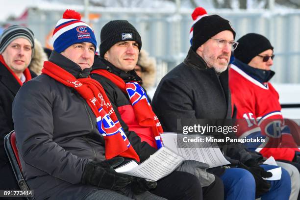 Owner, President and CEO of the Montreal Canadiens Geoff Molson looks on during the official inauguration of the Bleu Blanc Bouge rink by the...