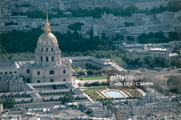 High angle view of buildings in a city, Les Invalides Quarter, Paris, France