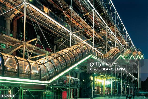 Public building lit up at night, Pompidou Center, Paris, France